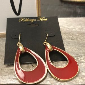 NWT Katheryn Kent Gold Tone & Red Drop Earrings!!